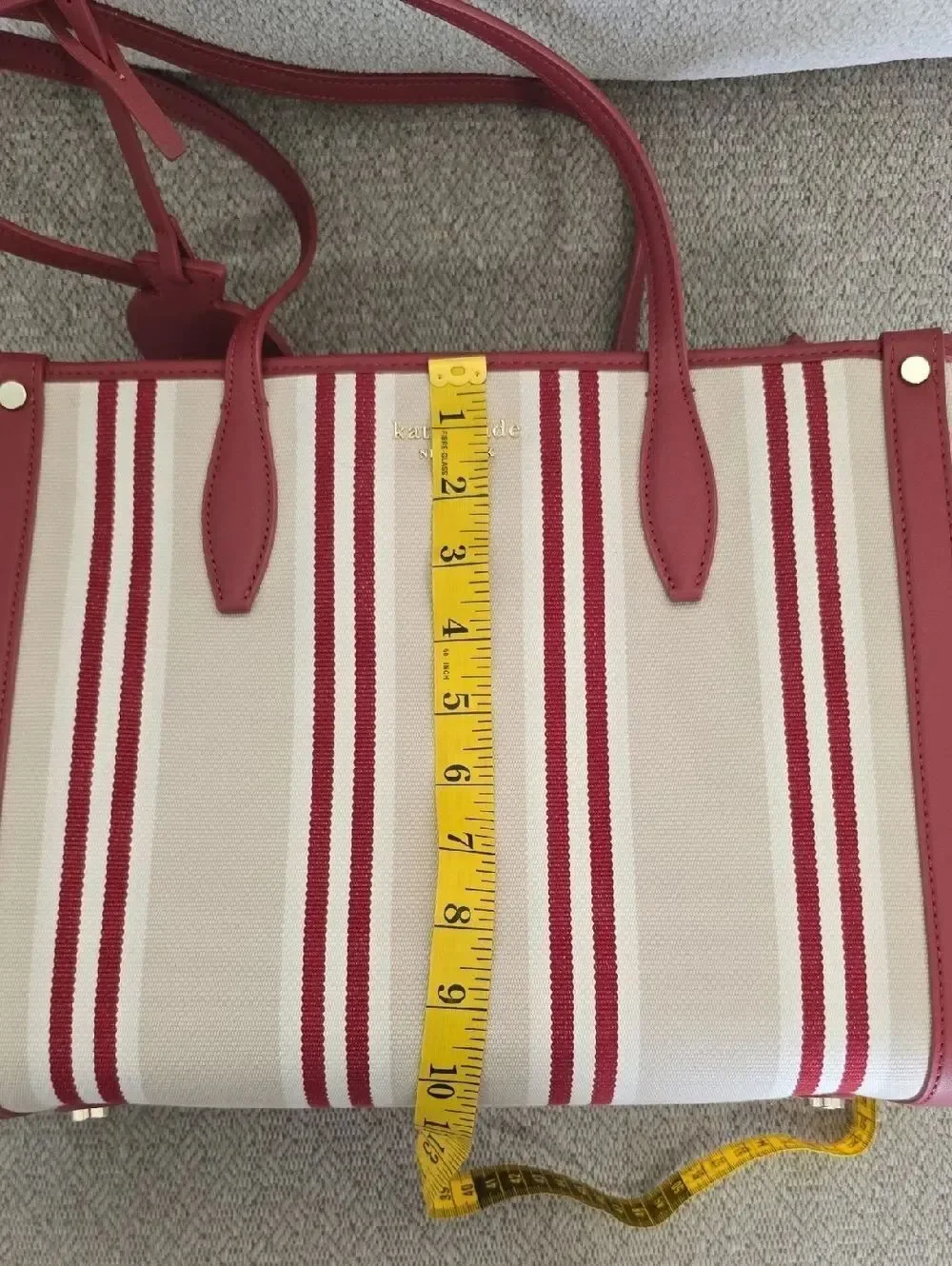 Kate Spade Market Sam Red Cream Striped Shoulder Handbag